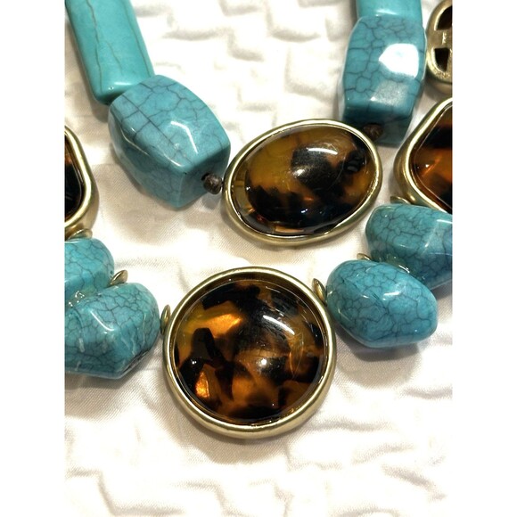 chicos necklace Southwestern Boho chic Turquoise faux Tiger’s Eye Chunky Beads - Picture 15 of 16